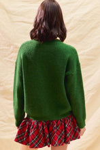 Green Checker Plaid Ribbon Christmas Holiday Sweater Top