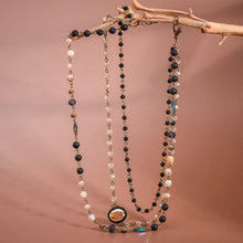 Triple Layered Mixed Glass Bead and Stone Necklace