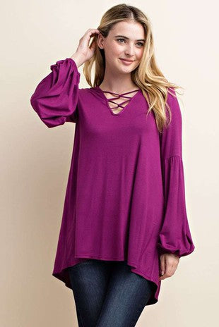Magenta Crisscross Lace Up Top 11/1/23 7412