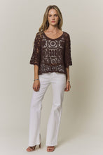 OPEN-KNIT SQUARE CROCHET TOP Rust