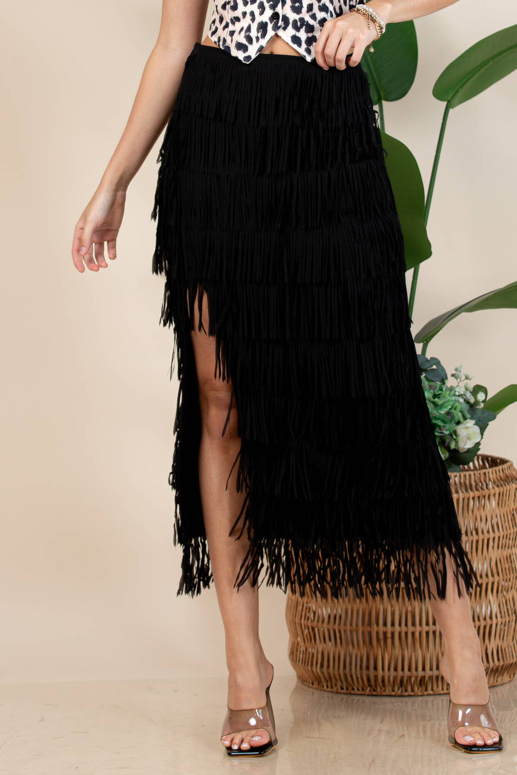 Black Fringe Skirt-Western Fringed Piñata Midi Skirt