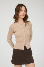 Mocha Snap Button Round Neck Knit Cardigan