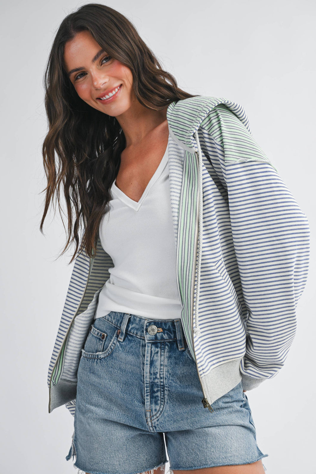 Blue Striped Zip Hoodie