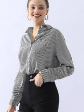 Black White Striped Button Down Long Sleeve Collared Shirts
