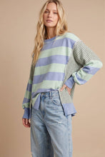 Mint Blue Mixed-Print Deconstructed Pullover