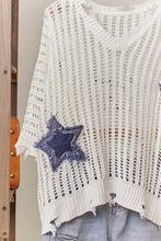 White Distressed Star Knit Mello Pullover