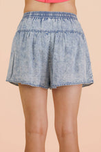 Light Indigo Washed Chambray Button Down Flare Shorts