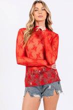 Red Game Day Long Sleeve Floral Lace Top