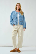 Denim Ruched Seam Bomber Jacket