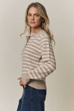 STRIPED KNIT HENLEY SWEATER Blue
