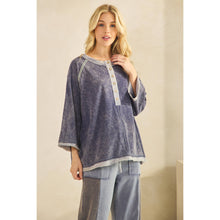 Navy Mineral Wash Henley Sage + Fig Pullover