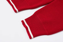 Red Hooded Flow Cardigan With Contrast