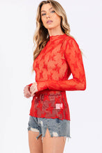 Red Game Day Long Sleeve Floral Lace Top