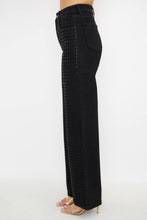 Black Rhinestone High Waisted Stretch Wide Leg Denim Pants