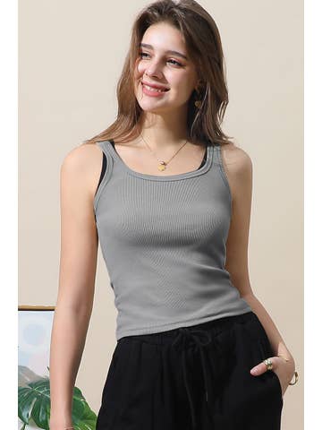 Grey Solid Rib Knit Cami Tank