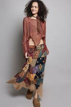 Powder Brick Round Neck Crochet Raw Edge Solid Knit Top