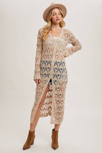 Natural Button Down Crochet Maxi Cardigan