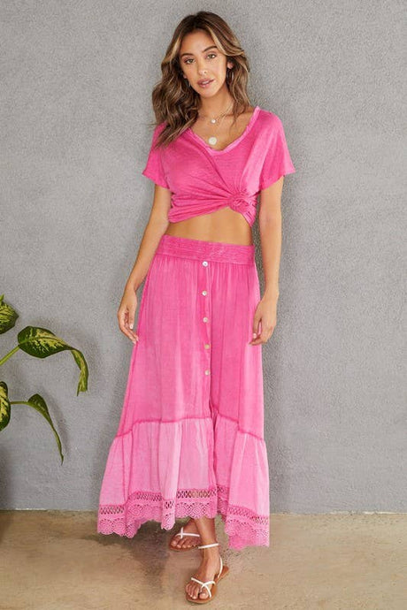 Fuchsia Braided Floral Maxi Venti Skirt