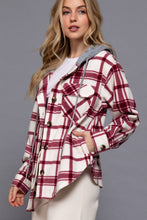 Ivory Wine Long Sleeve Plaid Button Down with Hoodie Fleece Jacket