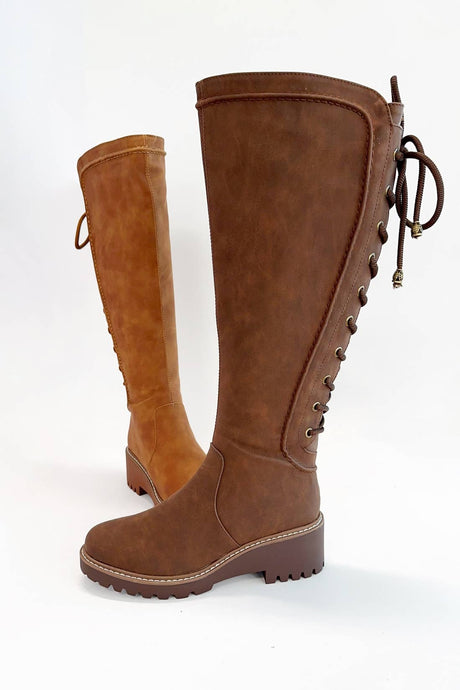 Brown Lace Up Back Combal Boots