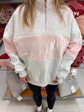 Pearl Grey And Pink Sunkissed Embroider Quarter-Zip Hoodie