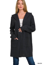 Black Hooded Open Front Sweater Cardigan
