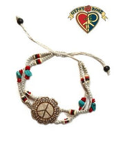 Hand Carved Bone Peace Flower Pendant On Adjustable Bracelet