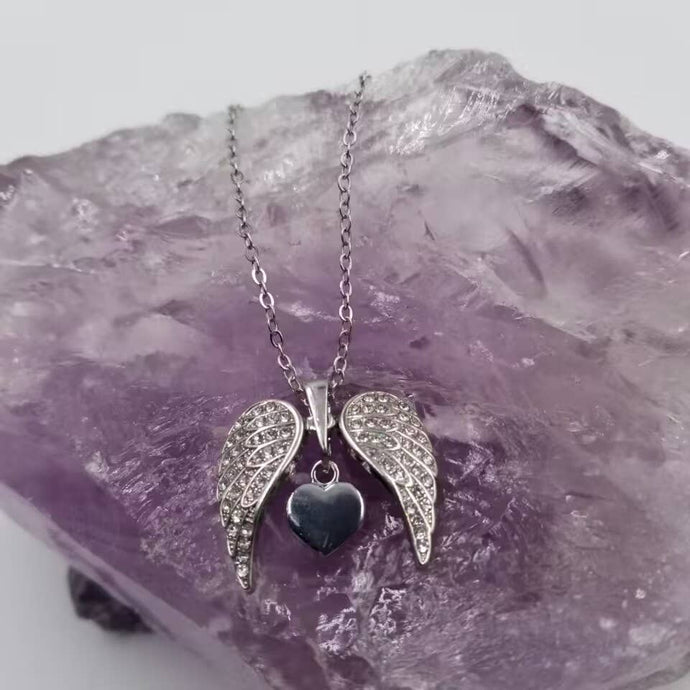 Silver Mother's Day Angel Wing Heart Necklace