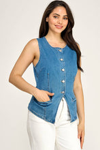 Medium Wash Chic Stretch Denim Sleeveless Vest Top