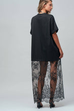 Black Mixed-Media T-Shirt Dress with Sheer Lace Skirt