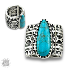 Turquoise Western silver and stone stretch ring