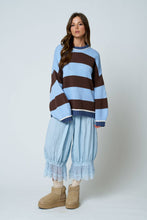 Blue Oversized Stripe Crew Neck Long Sleeve Sweater