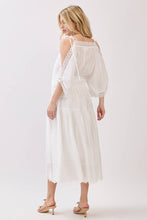 Ivory Solid Laced Cold Shoulder Tiered Maxi Dress