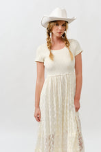Cream Floral Lace Smocked Bodice Maxi Dress