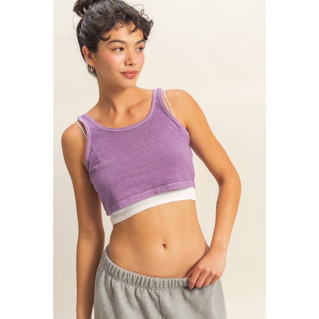 Purple Sleeveless Scoop Neck Crop Top