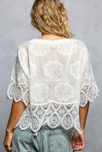 Off White Crochet Trim Neckline Short Sleeve Jacket POL Top