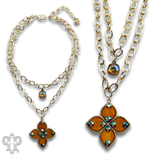 Black Double gold chain pendant necklace with Austrian crystal
