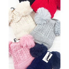 Kids Double Pom Pom Cable Knit Beanie: MIX COLOR / ONE(10)