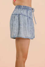 Light Indigo Washed Chambray Button Down Flare Shorts