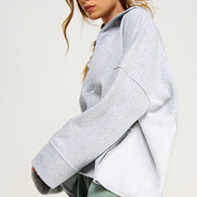 V-NECK POLO OVERSIZED PULLOVER SWEATSHIRT TOP-FZ0015-D2: HEATHER GREY / S
