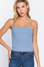 Celadon Green Straight Neck Two Ply Rib Knit Cami Top