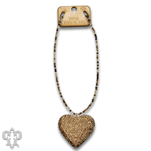 Gold Rhinestone heart pendant on faceted glass bead necklace