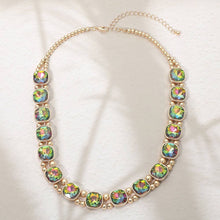 Gold Saphire Square Faceted Stone Bezel Link Evening Necklace