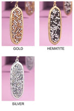 Silver Oval Glitter Stone Hook Earrings