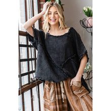 Black Washed Double Gauze Ruffled Oversized Oli+Hali Tee