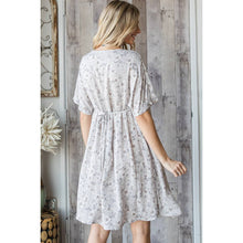 Grey Floral Deep V Neck Tie Waist Dress