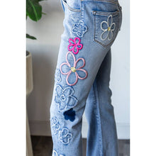 Denim Pink Combo Washed Flower Embroidery Denim Oli+Hali Pants