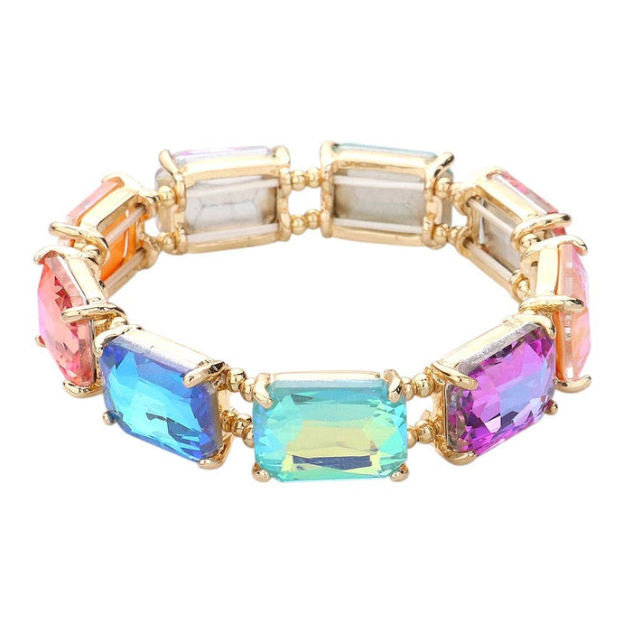 Multi Emerald Cut Stone Stretch Evening Bracelet