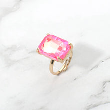 Rose Bold Emerald Cut Stone Cluster Accent Adjustable Ring