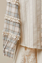 Beige Bohemian Lace Panel Mixed Stripe Shirt